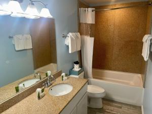 a bathroom with a sink and a toilet and a tub at Beachgate Condo Suites and Hotel 514 condo in Port Aransas