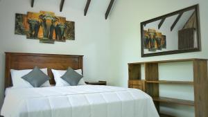 a bedroom with a bed and a mirror on the wall at Ranthilaka Villas in Kandy +37 photos
