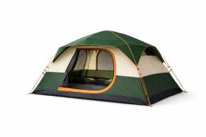 a green and white tent with the door open at Skyline Tent in Padangluar