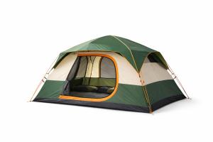 a green and white tent with the door open at Skyline Tent in Padangluar