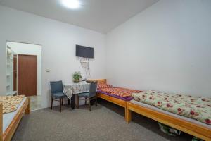 a room with a bed and a table and chairs at Penzion u Karla in Jamolice