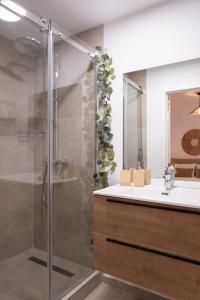a bathroom with a shower and a sink at Studio chic proche aéroport et centre-ville in Charleroi