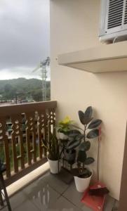 a balcony with potted plants sitting on a ledge at Twin Lakes Tagaytay Staycation by JC Staycation in Balibaguhan