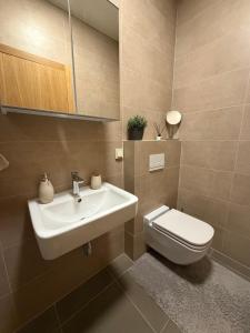 a bathroom with a sink and a toilet at V71A Kauno Centre in Kaunas +12 photos