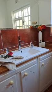 a bathroom with a sink and a mirror at TheBlueDoor in Greyton
