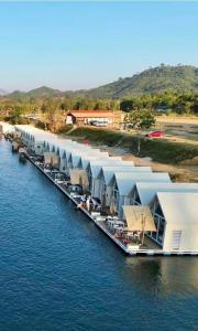 an aerial view of a dock in the water at M & R 2 float house in Muang Fuang