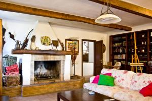 a living room with a couch and a fireplace at Agriturismo Terra Sabina in Poggio Mirteto