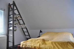 a bedroom with a ladder next to a bed at Ferienhaus EMMA in Kleinern +4 photos