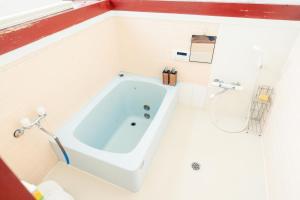 a white bathroom with a tub and a shower at Wakamizu Minpaku in Tōgane