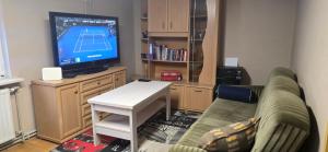 a living room with a couch and a tv at Rancho U Bodzia in Jeleniów