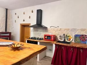 a kitchen with a counter with a stove top oven at iL CASALE DI ROCCO in Castel SantʼAngelo