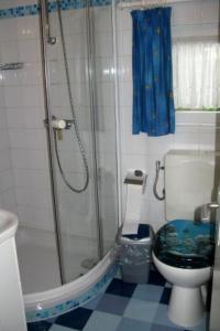 a bathroom with a shower and a toilet with a glass door at Apartment Haus Jule by Interhome in Wervershoof
