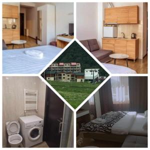 a collage of photos of a room and a bedroom at Tribu in Bakuriani