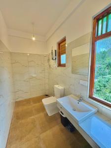 a bathroom with a sink and a toilet and a window at Eden View Ella - Tour options in the area in Ella