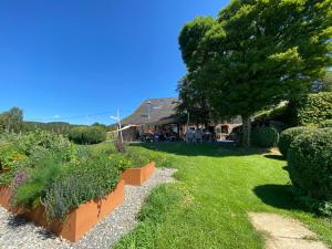 a garden with some plants and a house at La Trouvaille in Waimes