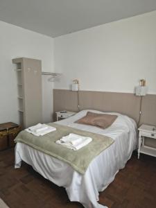 a bedroom with a large bed with towels on it at San Lorenzo II in Chacabuco +2 photos