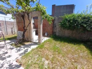 a brick wall with a tree next to a sidewalk at San Lorenzo II in Chacabuco