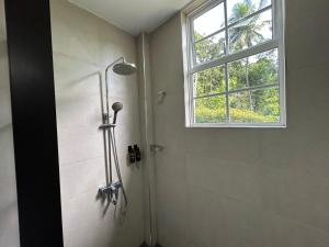 a shower in a bathroom with a window at Hillkandy in Kengalla +44 photos