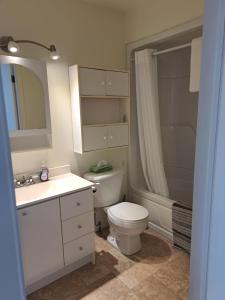 un bagno con WC, lavandino e doccia di Quartier Nomade ad Amos
