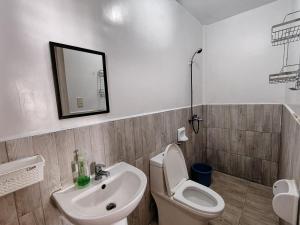 a bathroom with a toilet and a sink and a mirror at Brenmariel Tourist Inn in El Nido +70 photos