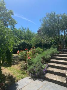 a garden with a bunch of flowers and stairs at Lorcival in Savennières