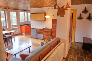 a living room with a couch and a table at Chalet di design vista Pelmo - Chalet dei Brisi in Borca di Cadore