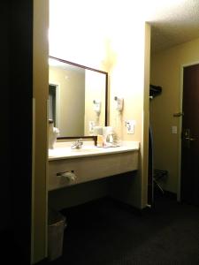 La salle de bains est pourvue d'un lavabo et d'un grand miroir. dans l'établissement Luxury Inn & Suites Troy, à Troy