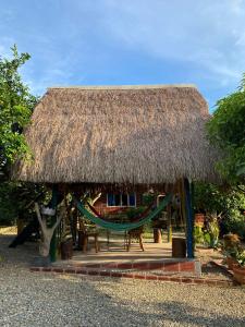 a hut with a hammock and a straw roof at ECORAUDAL posada campestre in San José del Guaviare
