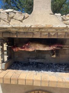 a log laying on top of a stone fireplace at Diamond Suites in Vasilikos