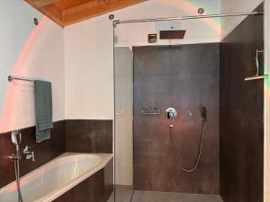 a bathroom with a shower with a bath tub at Bordinghouse Arndt in Memmingen +15 photos
