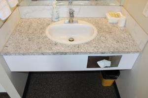 a bathroom counter with a sink in a room at Plains Motor Inn in Stettler +25 photos