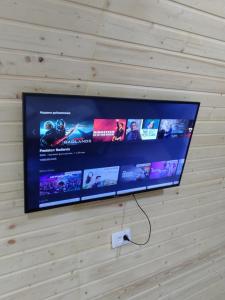 a flat screen tv hanging on a wall at Swallow in Karakol