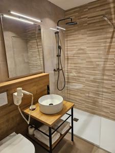 a bathroom with a sink and a shower at Hotel Boomgaard in Lanaken +56 photos