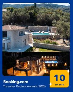 a collage of two pictures of a house at Orraon Luxury Villa - Exclusive retreat with panoramic views and infinity pool in Lefkada