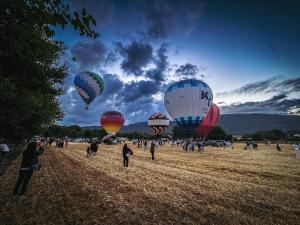 a group of people flying hot air balloons in a field at La Casina appartamento vacanze Assisi in Bastia Umbra