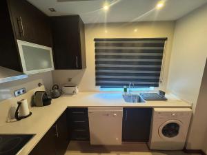 a kitchen with a sink and a washing machine at Vila Praia House in Vila Praia de Âncora