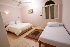 a bedroom with two beds and a window at Top View in Luxor