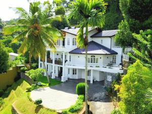 an aerial view of a white house with palm trees at Samindra Villa in Kandy