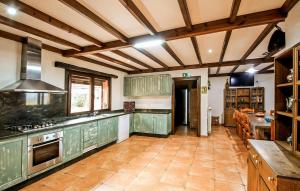 a large kitchen with green cabinets and a large kitchen at Casa Rural Montion in Jimera de Líbar