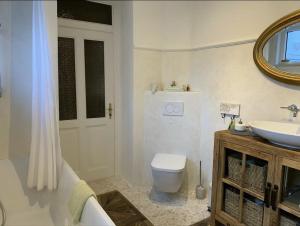 a bathroom with a toilet and a sink at Das Mosel Ferienhaus in Zell an der Mosel