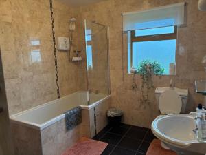 a bathroom with a tub and a toilet and a sink at Skellig Sanctuary in Dingle +18 photos