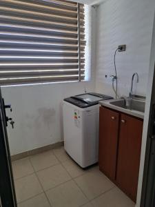 a small kitchen with a sink and a dishwasher at Agradable Dpto Calama Centro in Calama +12 photos