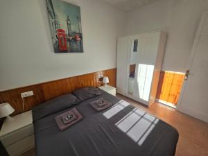 a bedroom with a bed with two pillows on it at Chalet Ebro barbacoa in Riba-roja d'Ebre
