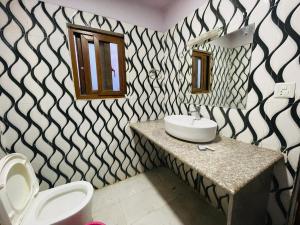 a bathroom with a sink and a mirror at Hotel Royal Swiss in Sauraha