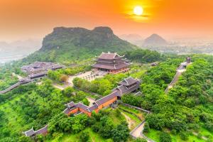 an aerial view of a village on a mountain at An house Ninh Binh in Ninh Binh