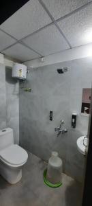 a bathroom with a toilet and a sink at hotel silver fountain in Jāmb