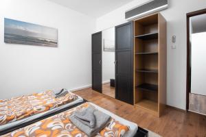 a bedroom with a bed and a closet at Zora's apartment in Siófok