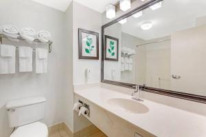 a bathroom with a sink and a toilet and a mirror at Country Inn & Suites by Radisson, Jacksonville - Orange Park in Orange Park +69 photos