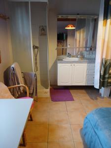 a small kitchen with a sink and a counter at Les Haies Vives in Choisy