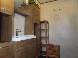 a bathroom with a sink and a shower at Veluwe Park Reewold Chalet Infinity in Putten +68 photos